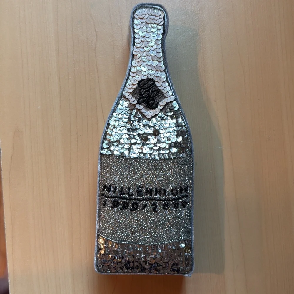 Vintage Sequin & Satin  1998 Champagne Bottle Trinket Box Millennium 1999/ 2000